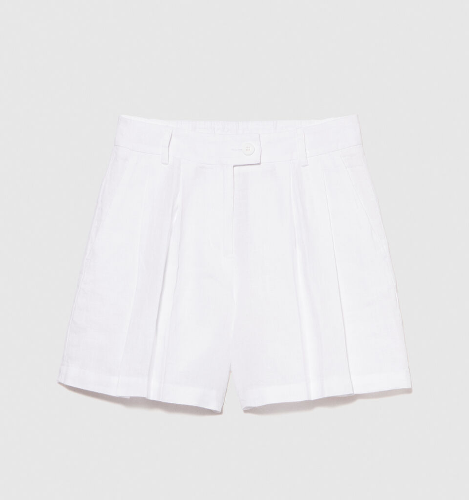 100% linen shorts - women's shorts - White | Sisley image number 6